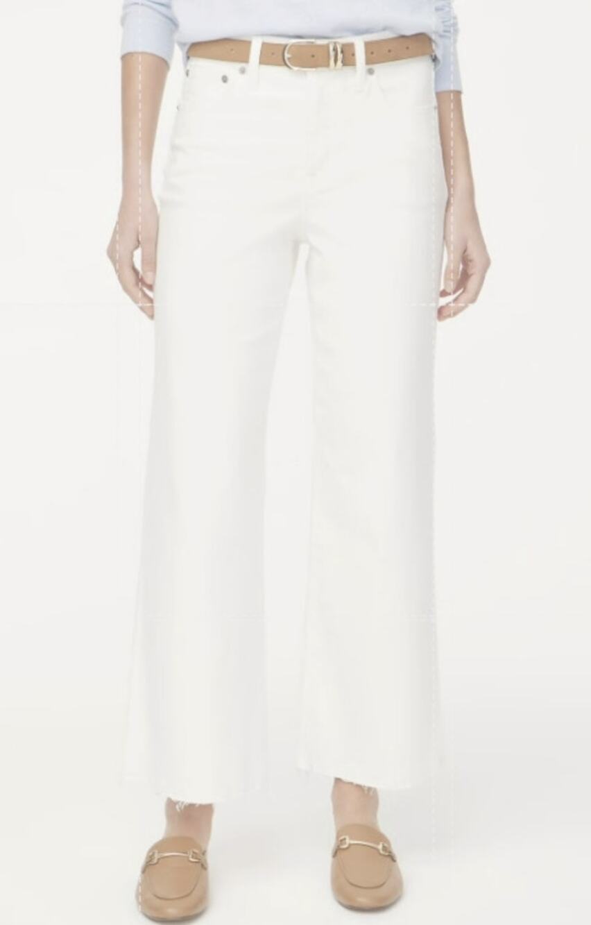 J.Crew Wide-Leg Cut Hem Jean WMNs 28 White Denim Hi-Rise Raw Hem Tall BR051 Crop